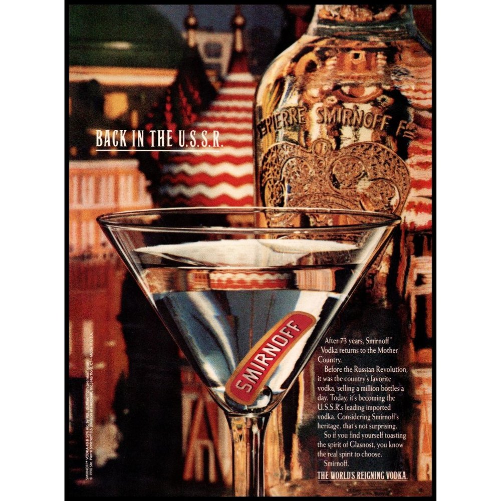 1990 Smirnoff Vodka Back in the USSR Russia Vintage Print Ad Martini Wall Art